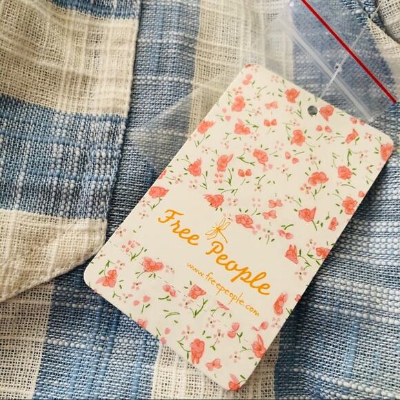 Free People Away at Sea Striped Buttoned Crop Top White Blue XS NWT - Picture 7 of 10